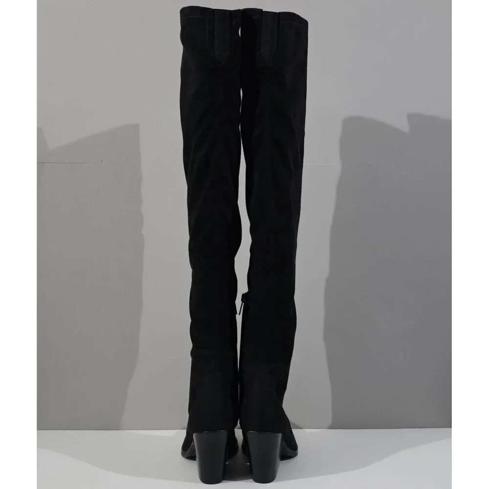 Marc Fisher Cathi Over The Knee Boot Women 7.5 Black Pointed Toe Tall Block Heel